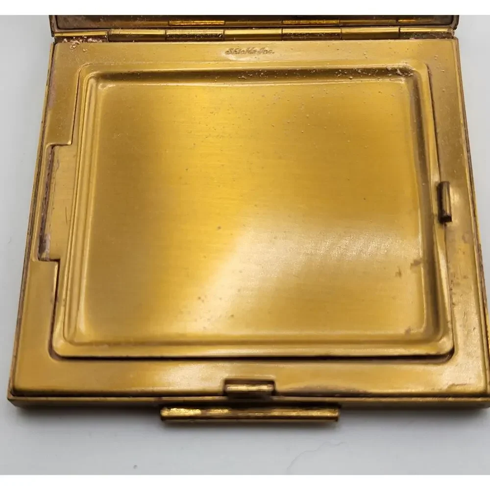Vintage Shields Inc Floral Enamel Powder Compact Mirror Case